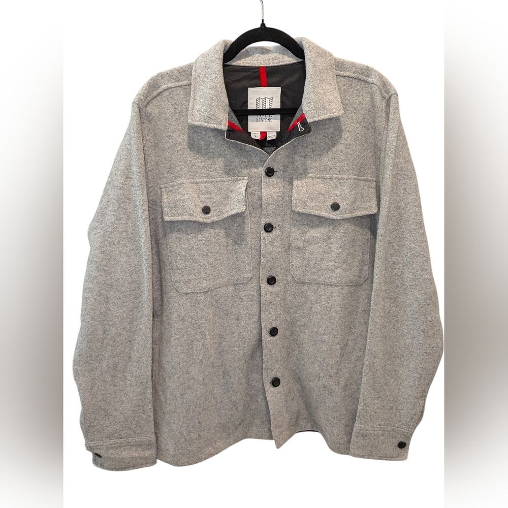 Topo Designs Wool Blend Shirt Jacket Men's L Gray Button Front Fleece Lined
